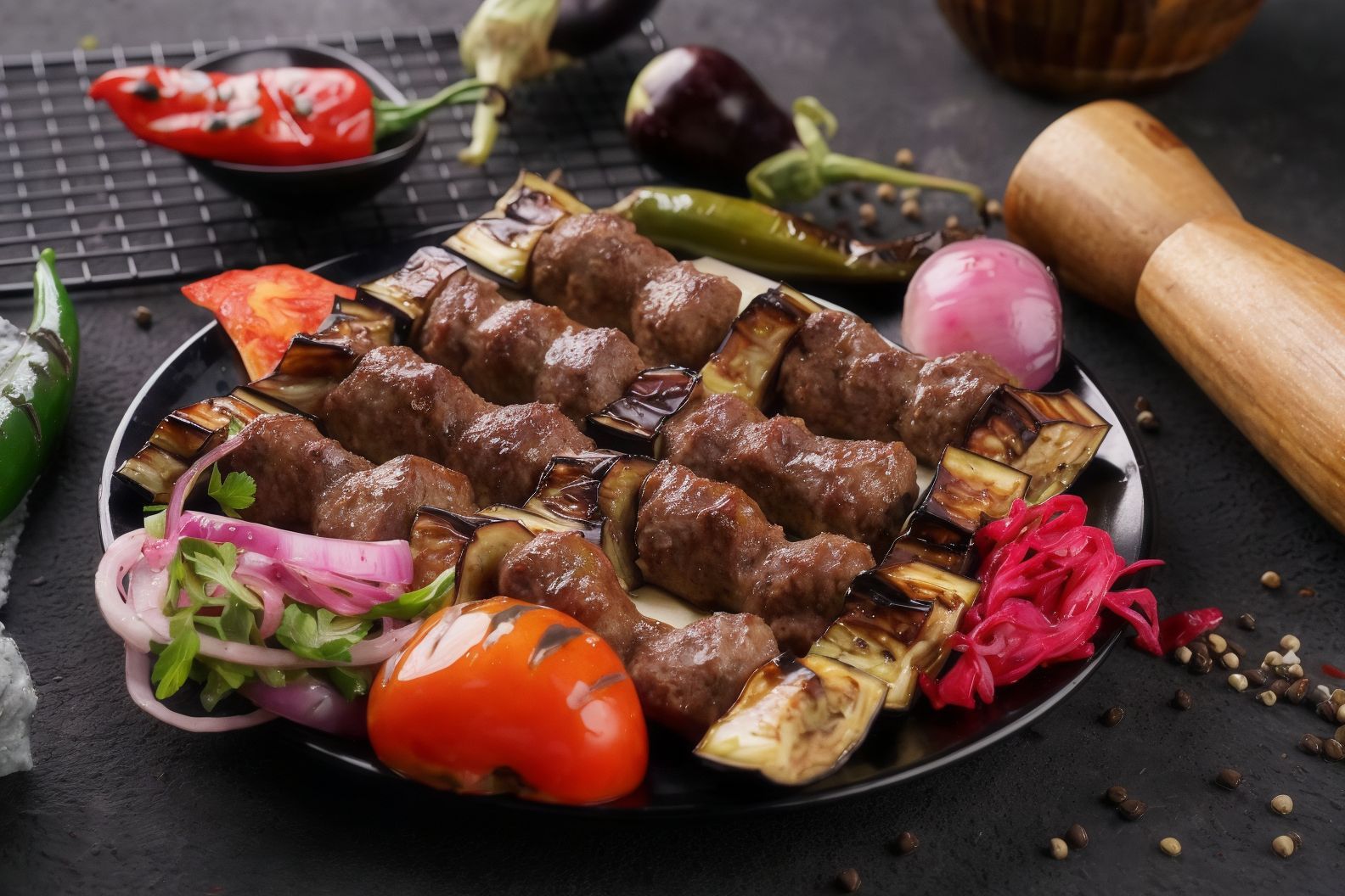 كباب باذنجان باللحم